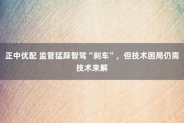 正中优配 监管猛踩智驾“刹车”，但技术困局仍需技术来解