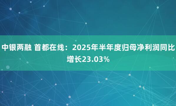 中银两融 首都在线：2025年半年度归母净利润同比增长23.03%